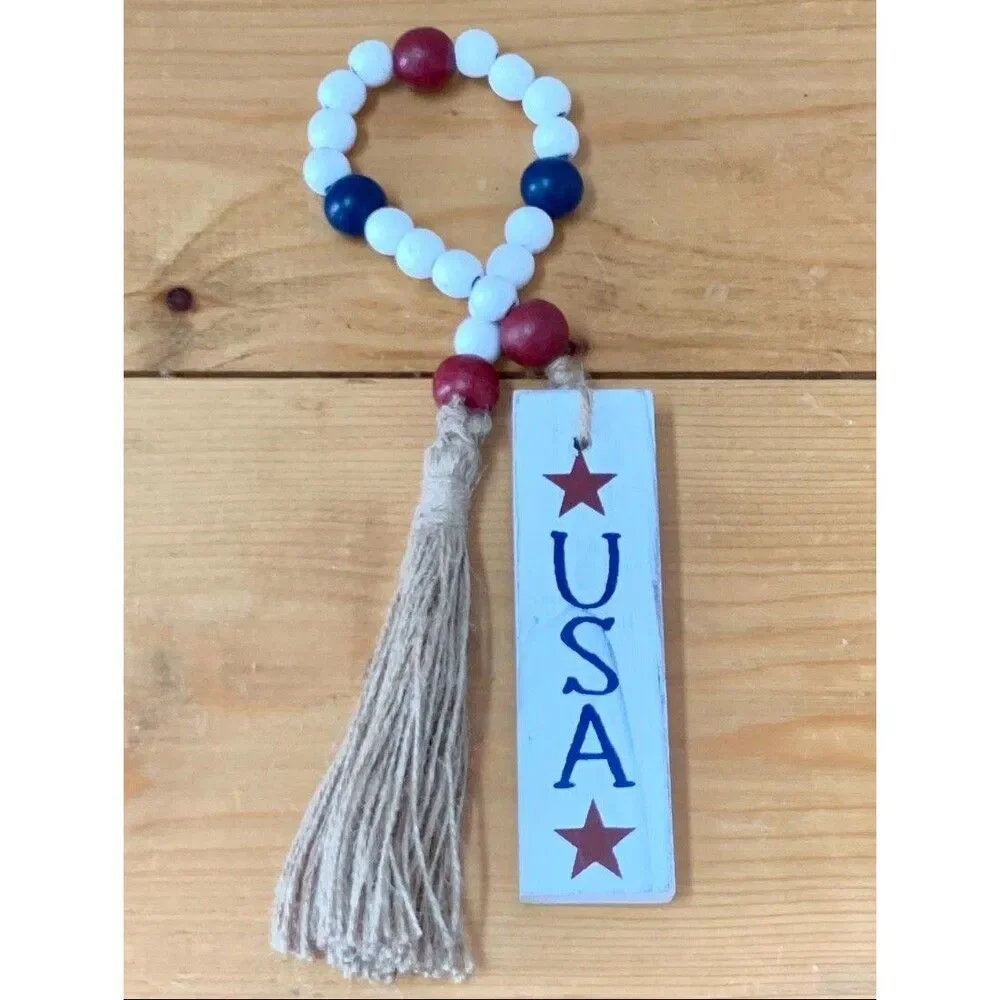Patriotic USA Beaded Garland: 4th of July Tiered Tray Decor